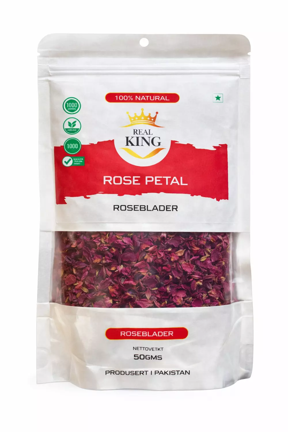Real King Rose Petal Leaves Dried (Roseblader) 50g x 5 - Ny Ankomst 11.12.25