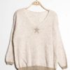 Star Knit Sweater Beige