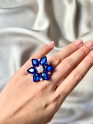 Diamond Flower ring Blue