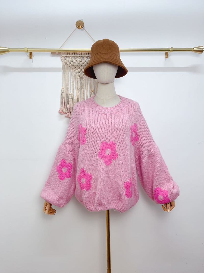 Flower Knit Sweater Pink