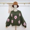 Flower Knit Sweater Green