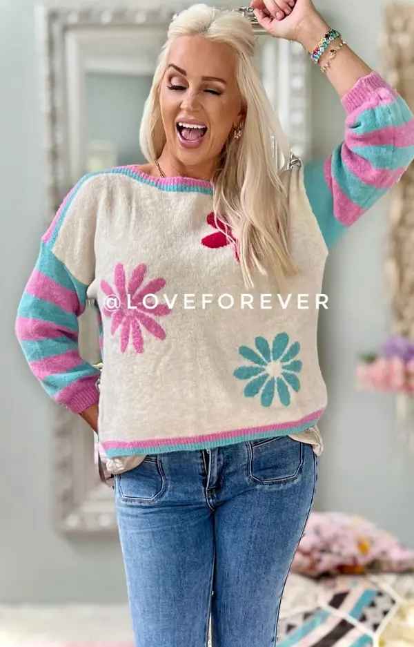 Flower stripe sweater
