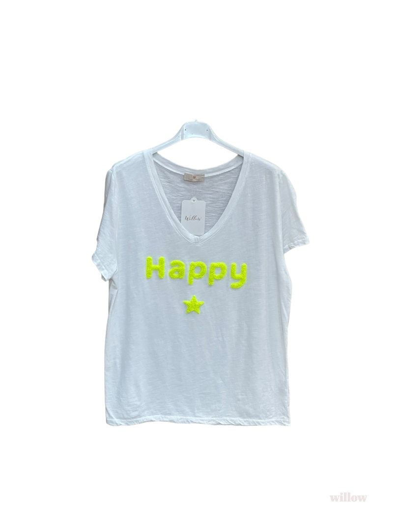 Happy t-shirt Neon Gul