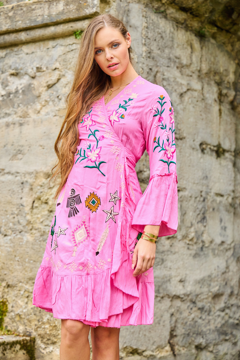 Pink Flower Kimono Dress