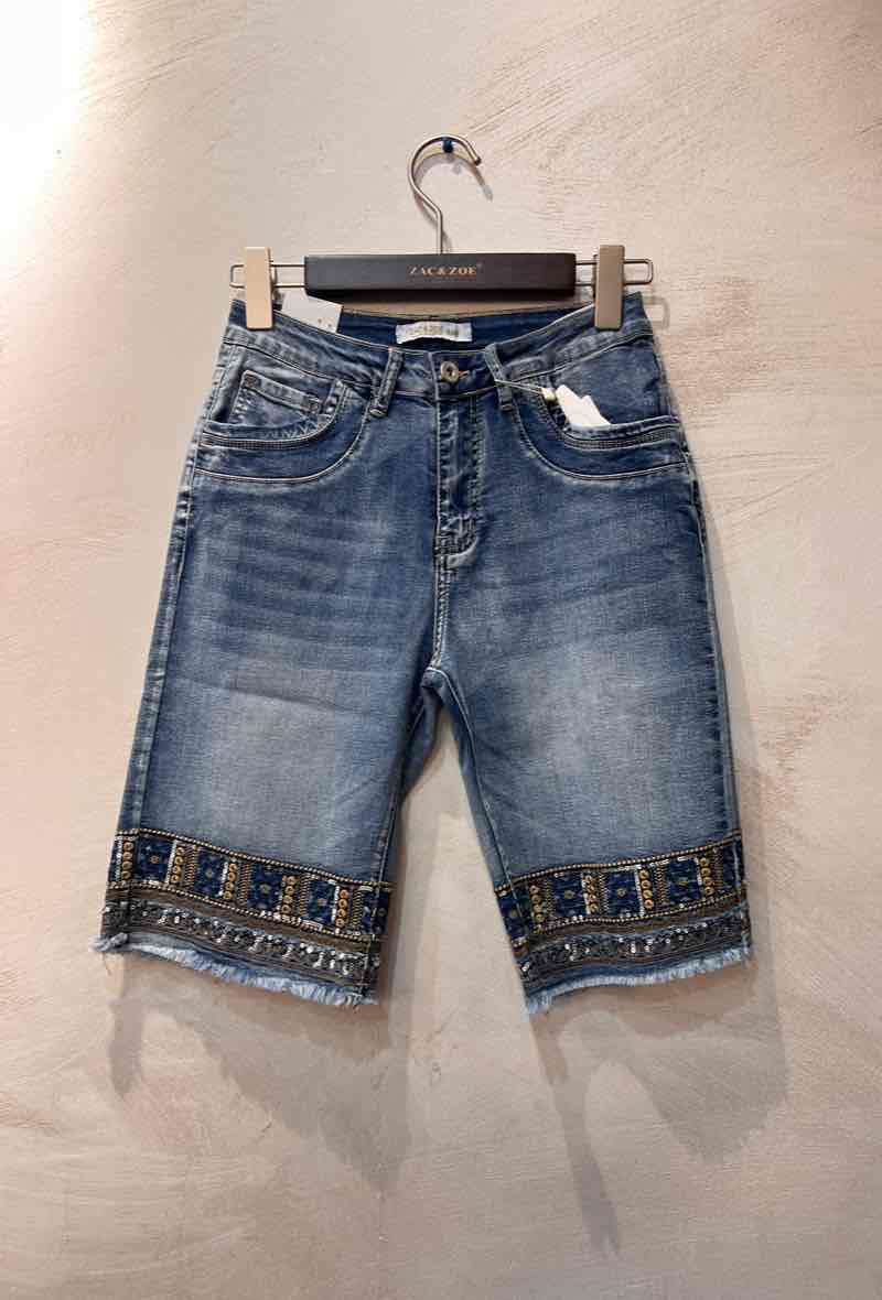 Embroided Denim Shorts