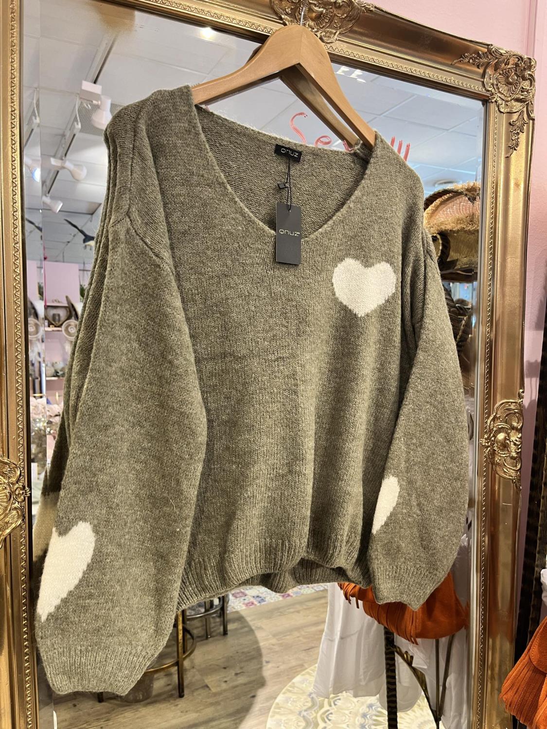 Knit Simpel Heart Sweater Khaki