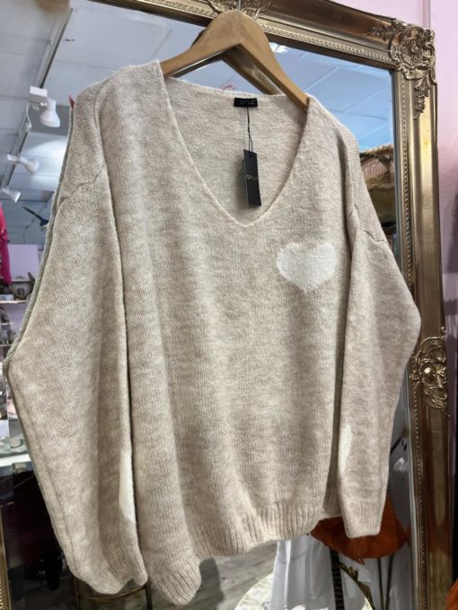 Knit Simpel Heart Sweater Beige