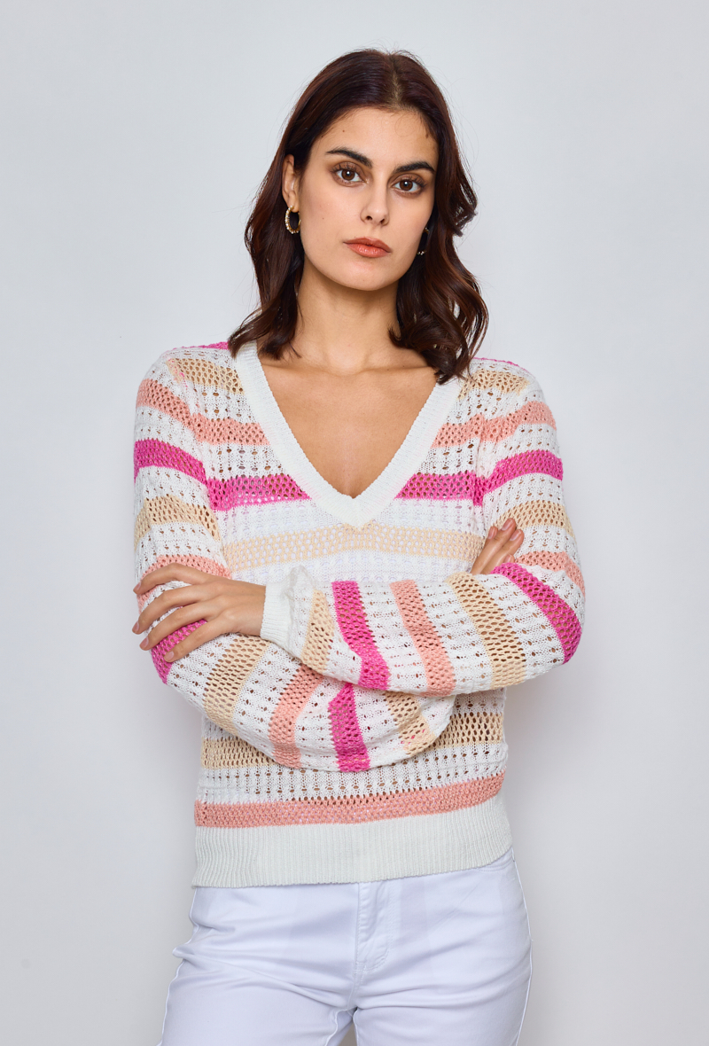 crochet strip sweater Pink