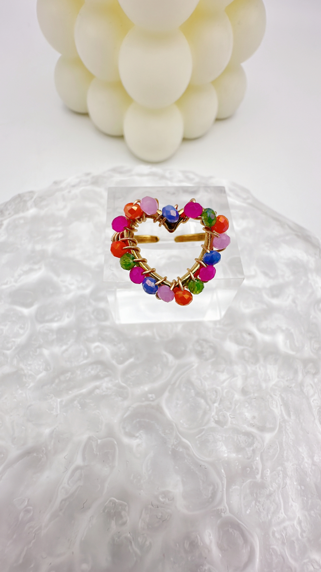 ADJUSTABLE RING HEART BEADS