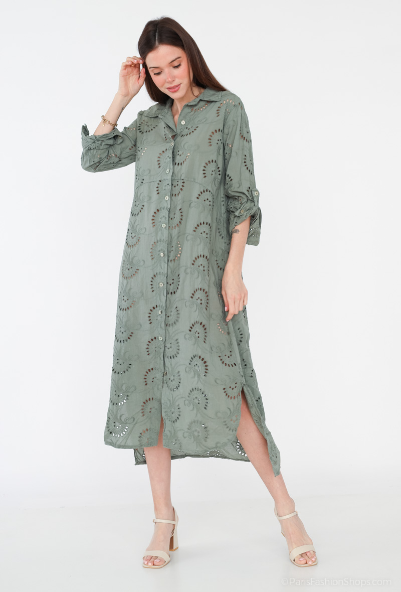 embroidery shirt dress khaki