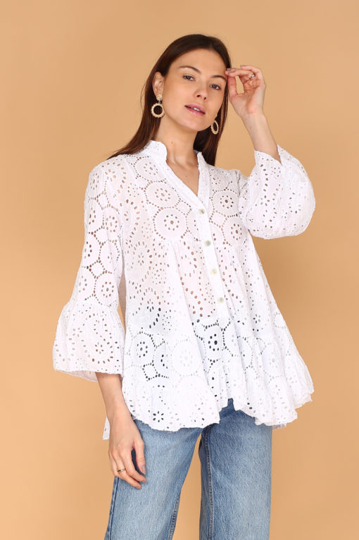 embroidery blouse White