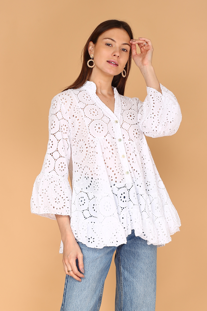 embroidery blouse White