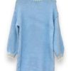 Long Knit Sweater High Neck Blue