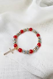 Beeded Cross Braclet Red