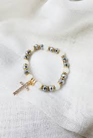 Beeded Cross Braclet White