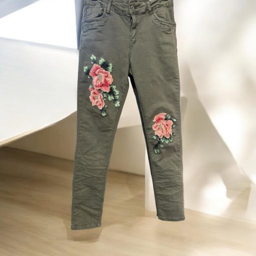 Varsha`s Design Flower Jeans Khaki