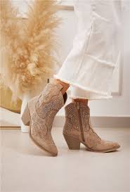 Rhinestone Cowboy Boots Beige