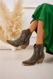 Rhinestone Cowboy Boots Khaki