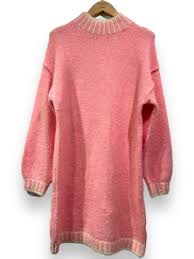 Long Knit Sweater High Neck Pink