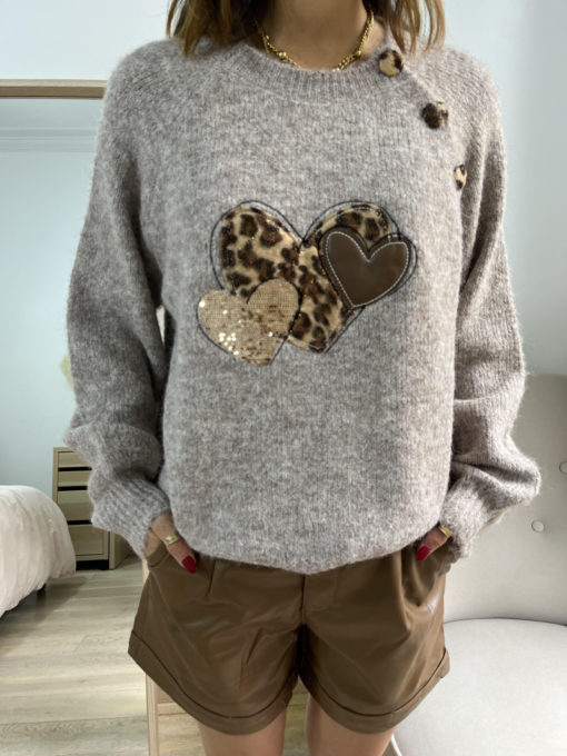 Leo Heart Sweater Taupe