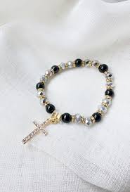 Beeded Cross Braclet Black