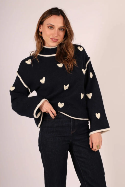 Heart High Neck Sweater Navy