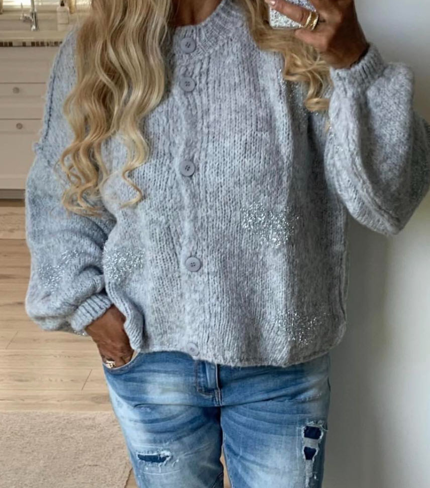 Glitterhjerte Strikk Cardigan Grå