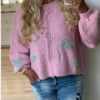 Glitterhjerte Strikk Cardigan Rosa