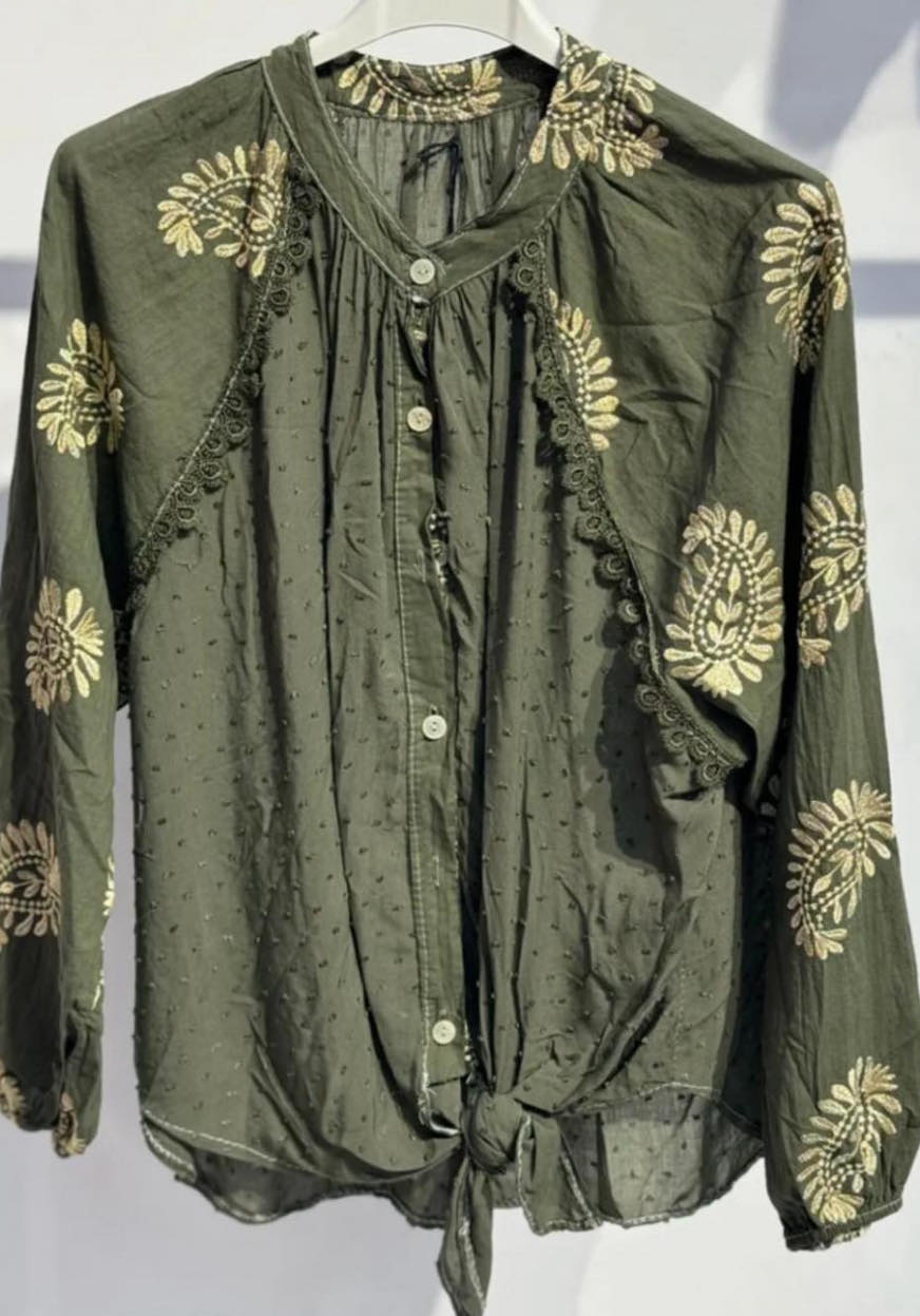 Boho Tie Blouse Green