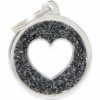 MyFamily ID-tag Black Big Glitter Circle White Heart