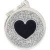 MyFamily ID-tag Grey Big Glitter Circle Black Heart