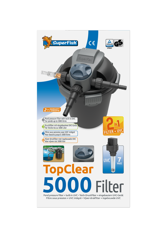 Superfish Topclear 5000 filter til hagedam m/ innebygget 7w UVC  U