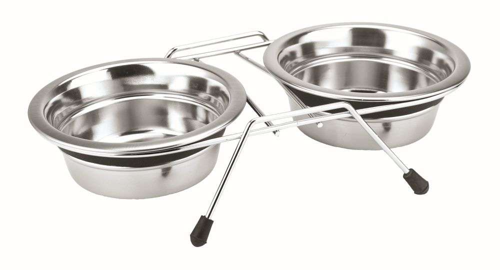 Double bowl stainless steel "SILENT DINER",  2 x 350 ml