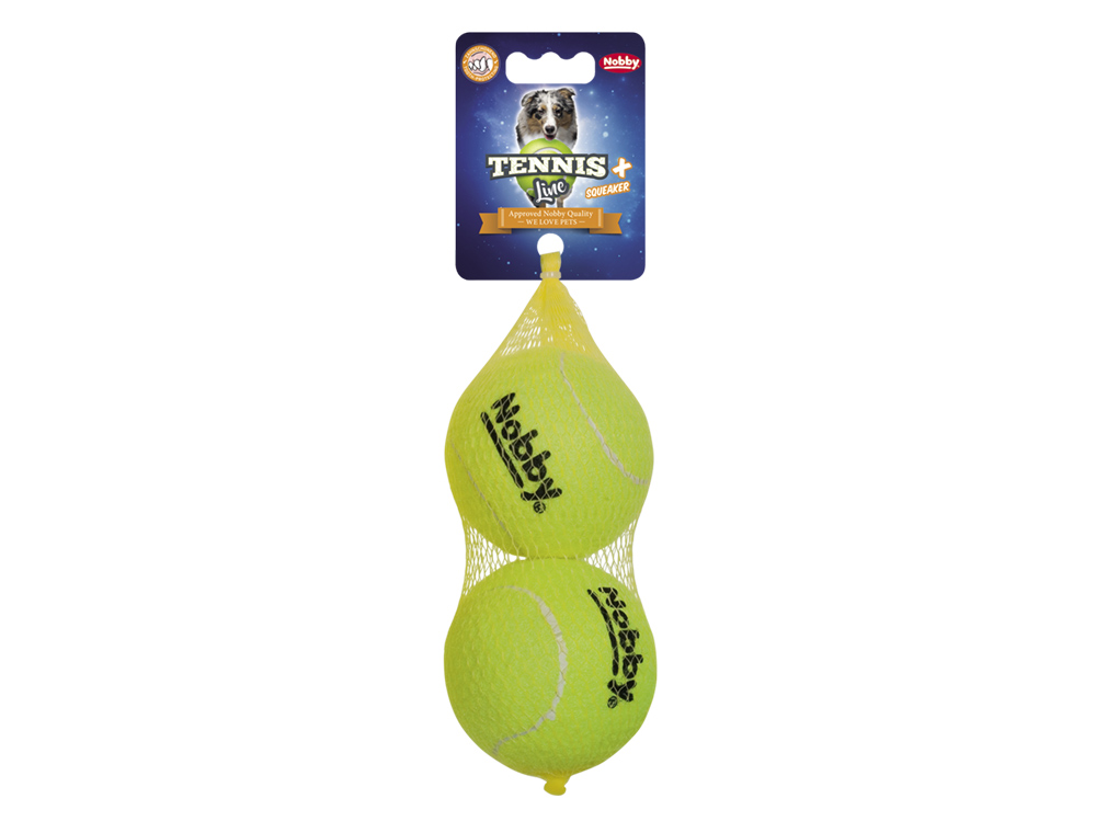 Tennis Ball med pip L 8,5 cm., nett med 2 stk.