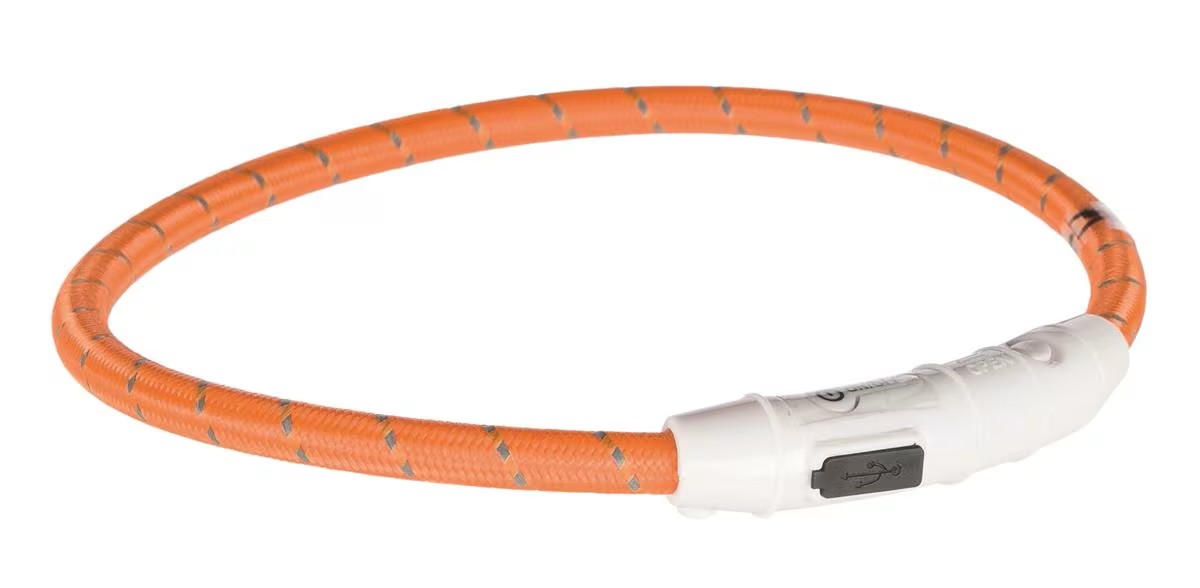 Lysende Halsbånd Oransje med USB Lader M/L 45cm