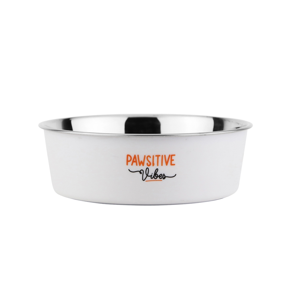 Hundeskål, „Pawsitive Vibes“ steel bowl Ø 13 cm / 500 ml
