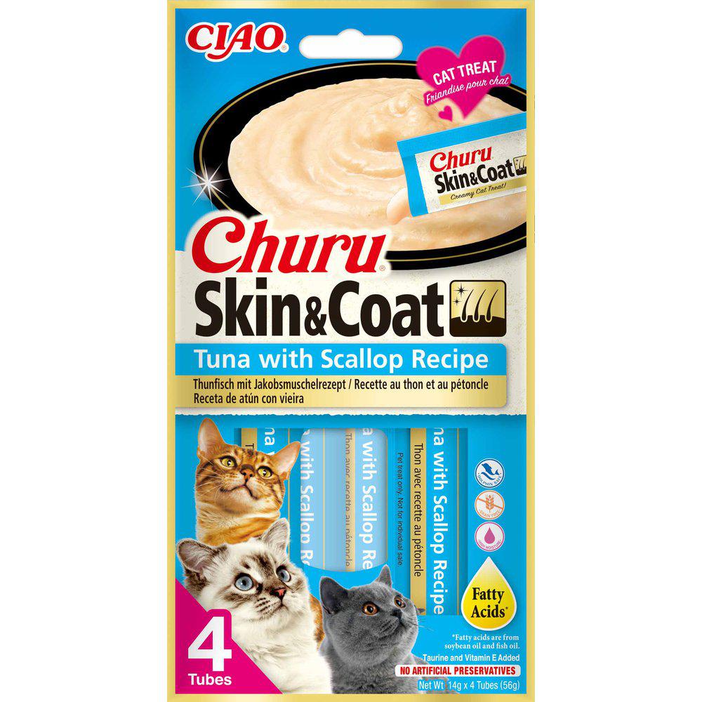 Churu Skin & Coat Tuna & Scallop, hel eske 12 pakker à 4 stk.