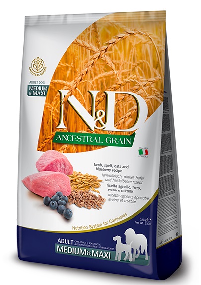 Farmina N&D Ancestral Grain Dog Lamb, Spelt , Oats & Blueberry Adult Medium & Maxi 12 kg