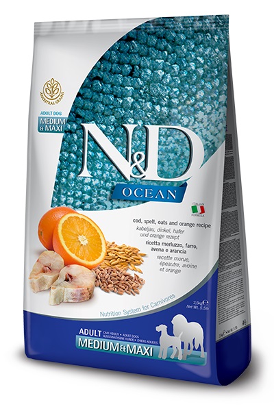 Farmina N&D Ocean Dog Cod, Spelt, Oats & Orange Adult Medium & Maxi 12kg