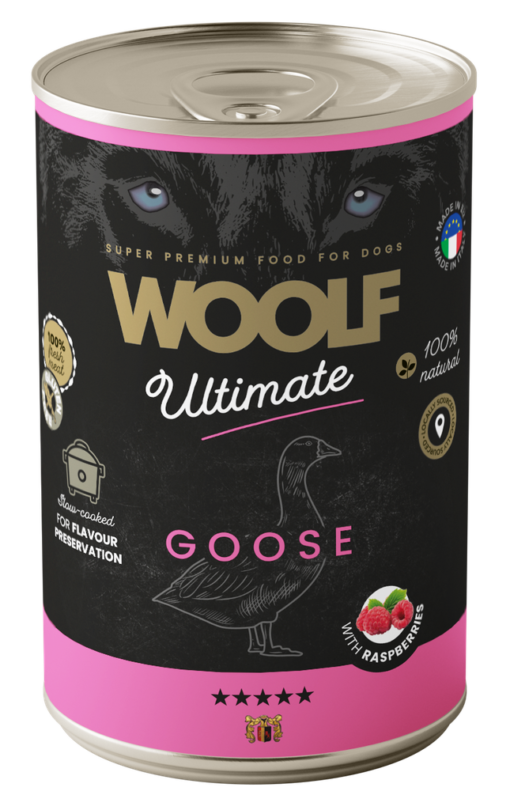 Woolf Ultimate Dog våtfôr - Goose with Raspberry 400g