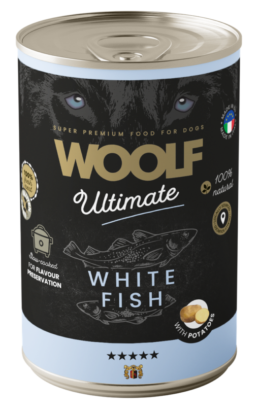 Woolf Ultimate Dog våtfôr - White Fish with Potatoe 400g