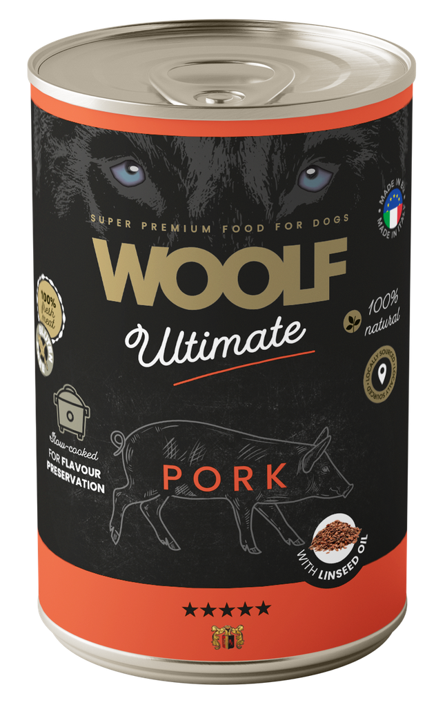 Woolf Ultimate Dog våtfôr - Pork with Linseed Oil 400g