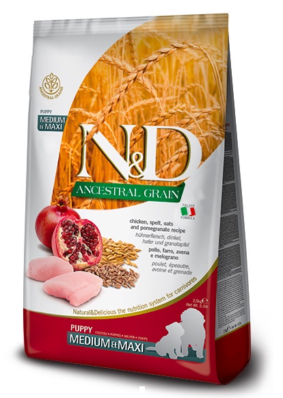 Famrina N&D Dog Ancestral Grain Chicken, Spelt, Oats & Pomegranate Puppy Medium & Maxi 2,5 kg