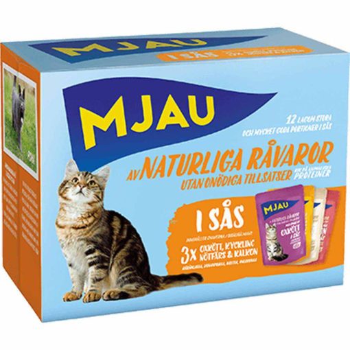 Mjau Pouch Multipack Kjøttsmaler i saus, 12x85gr