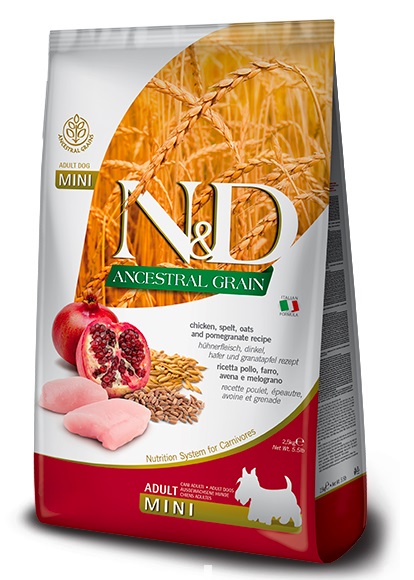 Farmina N&D Ancestral Grain Chicken, Spelt, Oats & Pomegranate Adult Mini 2,5 kg