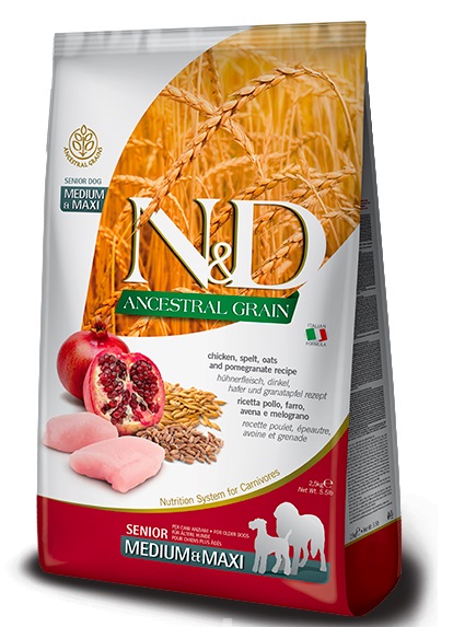 Farmina N&D Ancestral Grain Dog Chicken, spelt, oats & Pomegranate Senior Medium/Maxi 12 KG