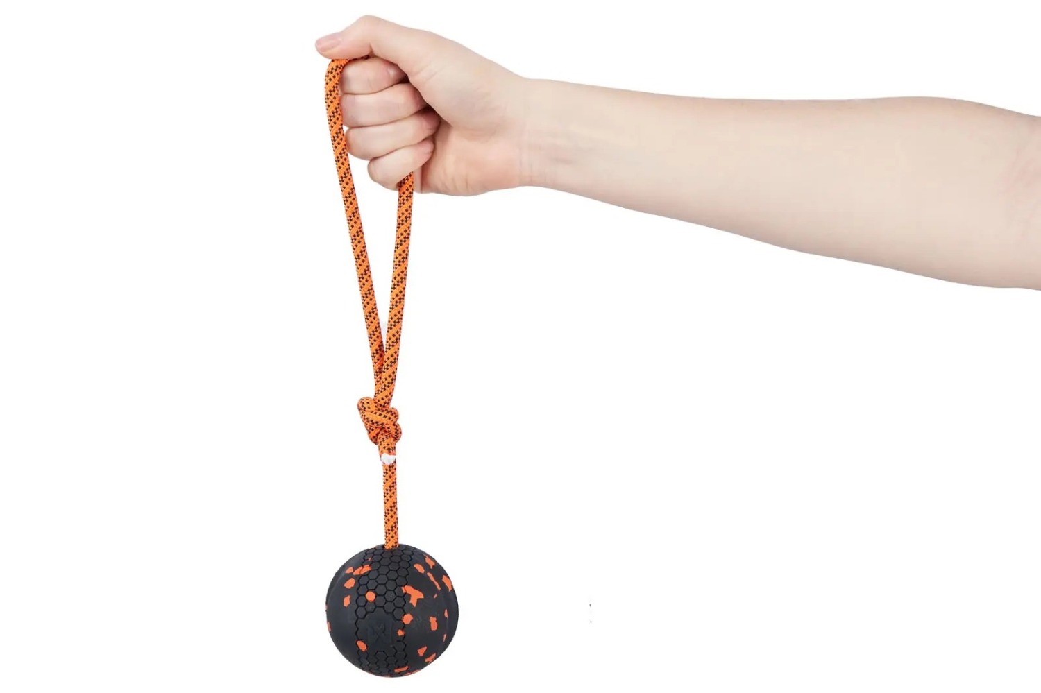 Non-Stop Dog ball on rope Orange/Black 60X60 mm