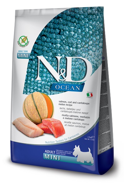 Farmina N&D Ocean Dog Salmon, Cod & Cantaloupe Melon Adult Mini 2,5kg
