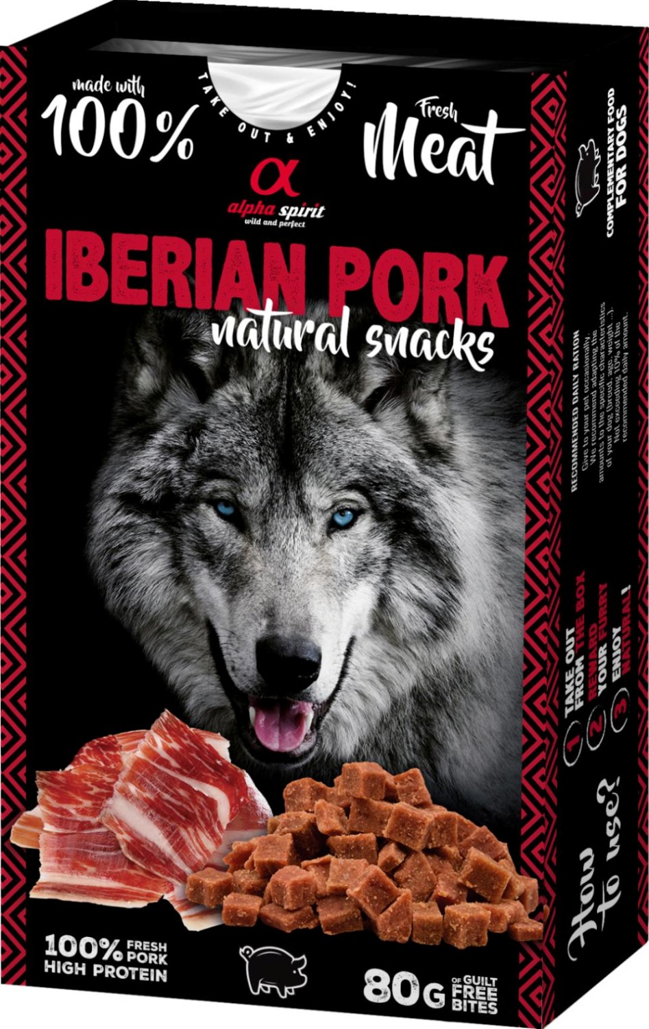 Alpha Spirit Naturals Iberisk svinekjøtt snacks for hund (skinke) 80 gr.