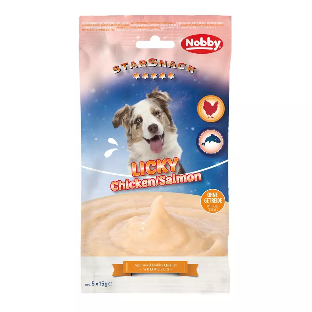 Flytende snacks til hund , Licky Dog Chicken & Salmon 5 x 15 g